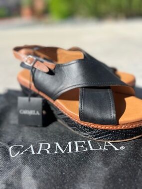 Carmela Black Leather Slingback Sandals